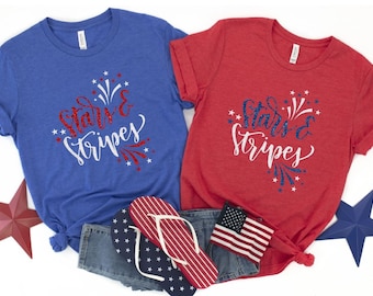 Patriotic 4th of July Shirt, Womens Tee, Merica, Stars and Stripes TShirt, 4th of July Graphic Tee, Glitter Stars and Stripes