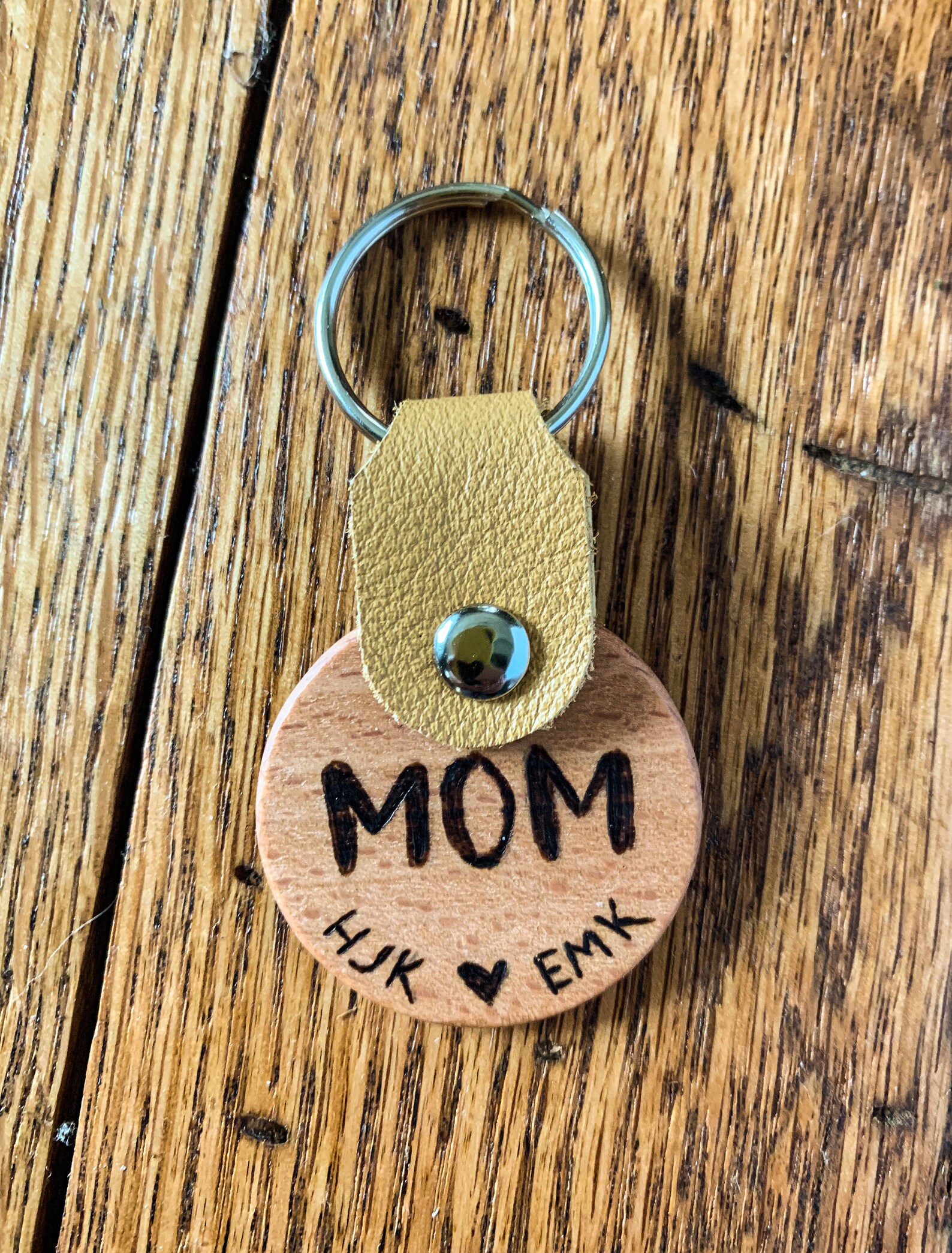 Personalized Mom keychain kids initials custom wood burn Etsy