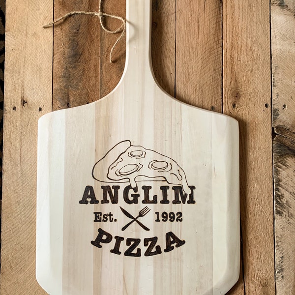 Custom wood burned pizza peel - pizza board paddle - last name and established - personalized - pizza maker