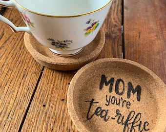 Mom cork coaster - Mothers day - personalized coaster - tea - engraved - handmade