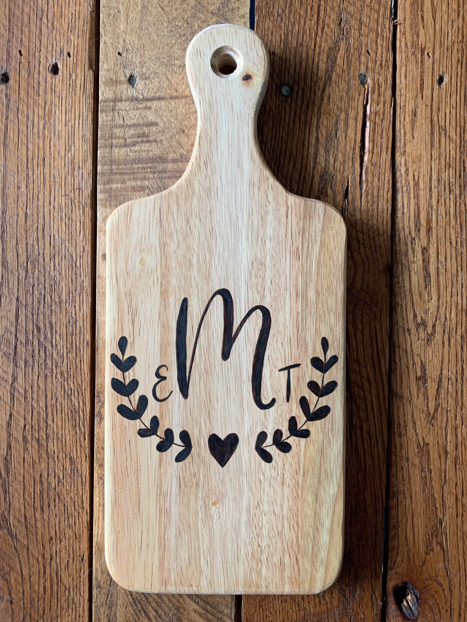 Custom Monogrammed Cutting Board Wedding Gift Wood Burned Personalized