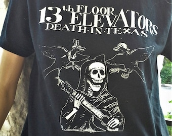 13th FLOOR ELEVATORS &quot;Death in Texas&quot; T-Shirt OR Crewneck Sweatshirt psychedelic Roky Erickson Butthole Surfers Sonic Youth Spacemen 3 punk
