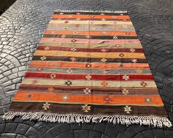 Turkish Kilim Rug, Vintage kilim rug, 6.5 X 10 ft, Pastel Color rug, Wool rug, Large Throw Rug, 78" X 120", Decorative kilim rug, Tapis,