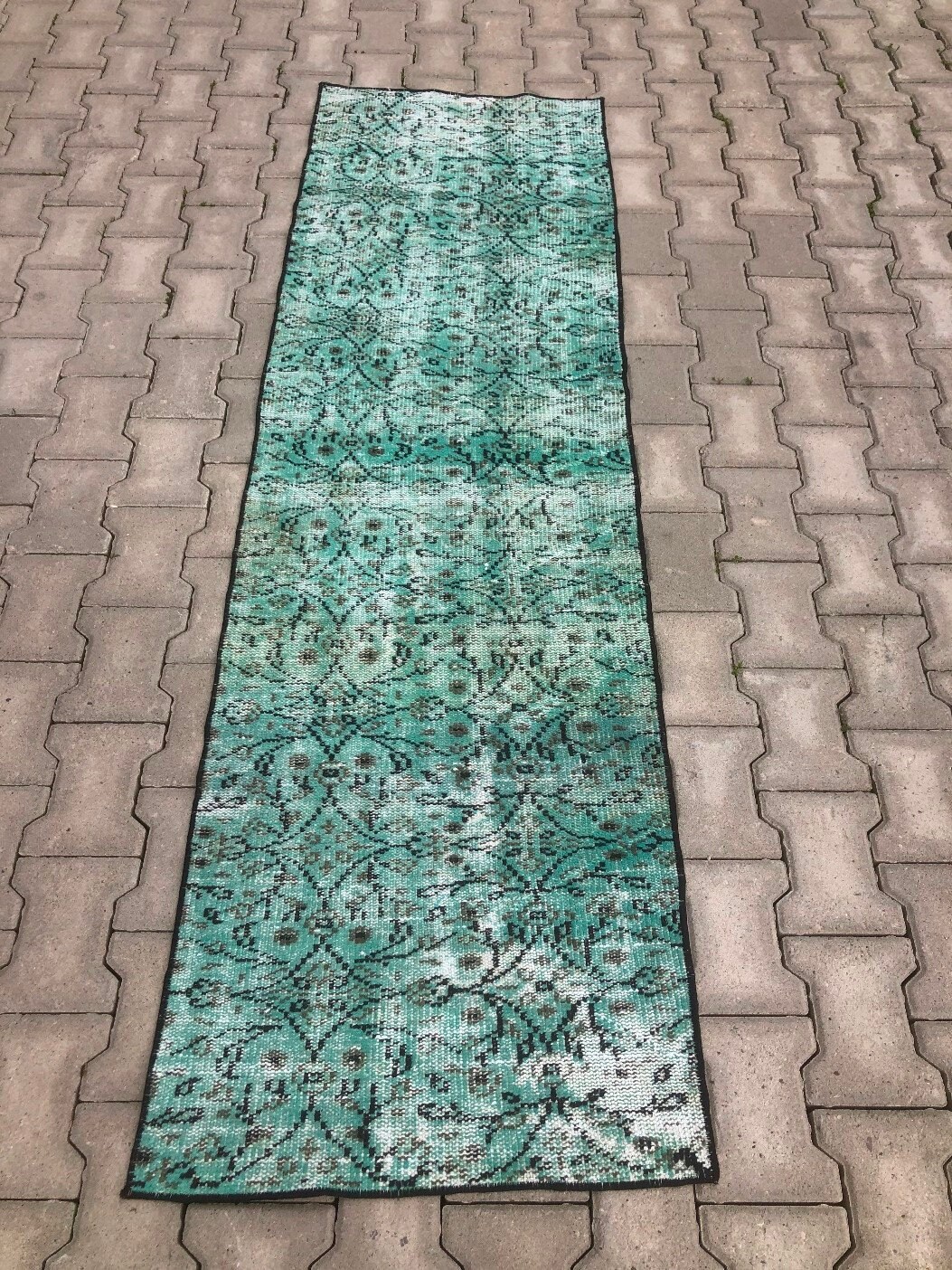Vintage Runner Rug Green Runner rug 2.1 X 7.5 ft Carpet Etsy