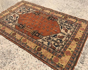 Rug Anatolian rug vintage rug 4ft X 6.3ft yellow rug turkish kilim rug area rug 48" X 76" red rug decorative rug