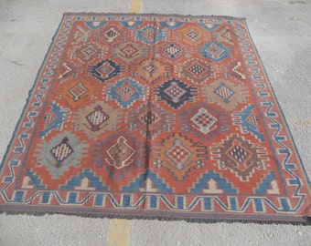 Red Kilim rug, 66" x 82", Vintage Turkish kilim rug, area rug, kilim rug, kelim rug, vintage rug, bohemian rug, Turkish rug, red rug,