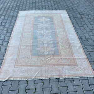 Faded Turkish Rug, Blue Turkish Rug, Art Deco Rug, 76&quot; X 120&quot;, Melas Rug, Vintage Rug, Living Room Rug, Oriental Area Rug, Bohemian Rug,