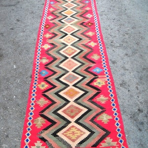 dywanik kilim dywan turecki kilim kilim kilim vintage turecki oushak kilim Dywan tkany ręcznie dekoracyjny kilim ROZMIAR = 34&#39;&#39; X 114 &#39;&#39;( 85 cm X 285 cm)