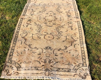 Small rug turkish rug Oushak rug 79,9" x 40,5" pastel rug pale rug vintage rug bohemian rug small turkish rug carpet