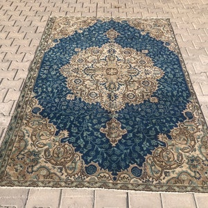 Vintage rug blue rug oushak rug 5.1 ft X 7.6 ft boho decor rug area rug decorative oushak rug bohemian rug 61,2&quot; X 92&quot; turkish medallion rug