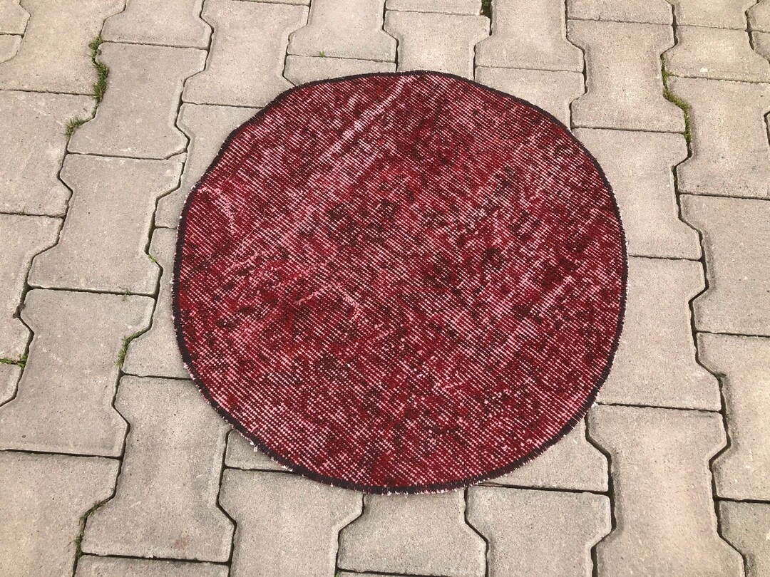 Round Bath Rug Round Boho Rug 2 X 2 Ft Red Circle Rug Etsy