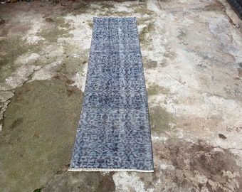 Vintage runner, Hallway rug, Grey Overdyed Rug, 2.3 X 8.5 ft, Grey Runner Rug, Turkish Runner Rug, Oushak Runner Rug, Runner, Entrance Rug