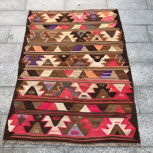 turkish kilim rug, throw rug, kilim rug, pastel rug, 72&quot; x 50&quot;, decorative rug, area rug, brown kilim rug, anatolian rug, vintage kilim rug,