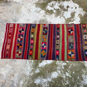 vintage kilim rug, wool kilim rug, 2.66 X 6.33 ft, boho decor rug, red kilim rug, 32'' x 76'', area rug, eccentric rug, turkish kilim rug,