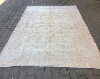 Oversize Rug, 7 X 9.5ft, Living Room Rug, Vintage Rug, Oriental Rug, Oushak Rug, Area Rug, White Rug, Boho Rug, Turkish Rug, Antique Rug