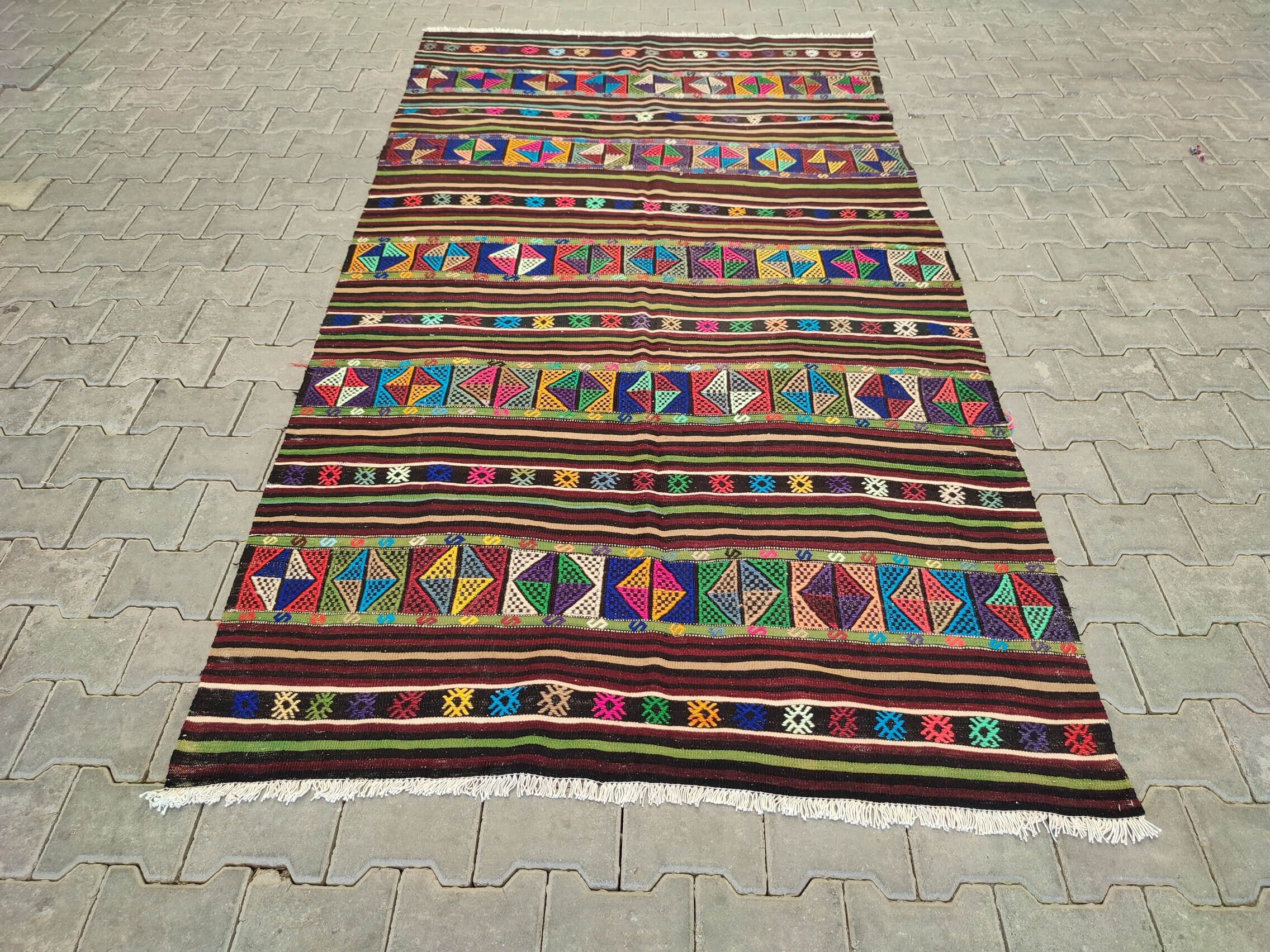 5 X 9.1フィート、明るいキリム、ヴィンテージキリム、手作り