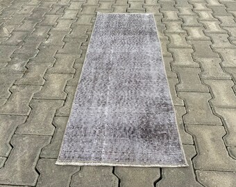 Vintage runner, Hallway rug, Grey Overdyed Rug, 1.4 X 4.3ft, Runner Rug, Turkish Runner Rug, Oushak Runner Rug, Hallway Runner, Entrance Rug