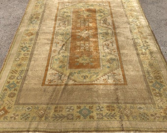 Vintage rug Oushak rug big rug bohemian rug 120" x 82" area rug pastel color rug Turkish kilim rug