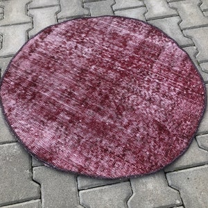 Tapis rond rouge, tapis rond de Boho, 2.6 X 2.6 ft, couverture ronde de secteur de coton, tapis rond de salle de bains, tapis d’entrée de tapis de porte Oushak tapis overdyed cercle de couverture