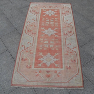 Wool rug pastel color rug pale rug 2.8 x 6 ft rug  floral rug livingroom rug vintage rug oushak rug turkish handmade rug boho decor rug