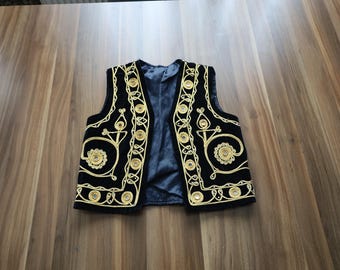 Turkish Folk Costume, Vintage Black vest, Traditional Dress, Embroidery Folk Dress, Vintage Costume, Floral pattern jacket, vintage vest