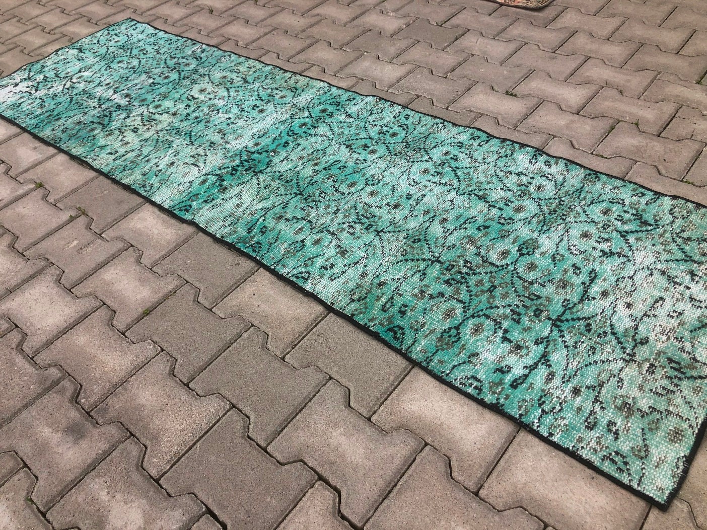 Vintage Runner Rug Green Runner rug 2.1 X 7.5 ft Carpet Etsy
