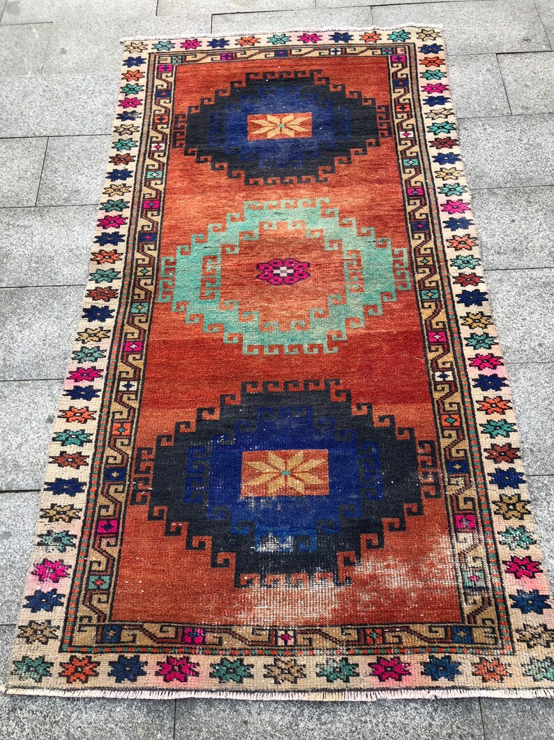 3.8 X 7 ft Colorful Rug Boho Decor Rug Handmade Rug Turkish Rug 46 x 84 Rug Bohemian rug Orange rug Pastel Color Rug Vintage Rug