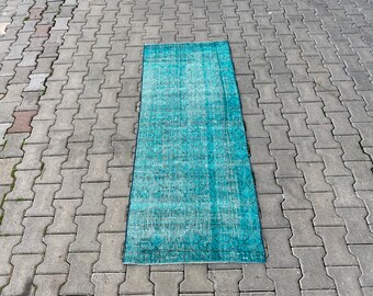 Vintage Runner Rug, Green Runner rug, 2.41 X 6 ft, Carpet, Handmade Runner rug, 29" x 72", Oushak runner rug, Hallway runner rug, Corridor