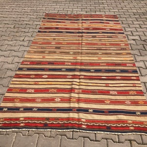 Vintage Kilim Rug, 5 X 8.8 ft, Striped Livingroom Rug, Handmade kilim rug, Boho Decor Rug, Pastel Color Rug, Area Rug, Turkish kilim rug ,