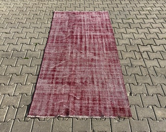 Overdyed Rug, Red Oushak Rug, Art Deco Rug, 3.6 X 7 ft, Boho Decor Rug, Vintage Rug, Floor Rug, Hallway Rug, Turkish Rug, Runner Rug, Rug