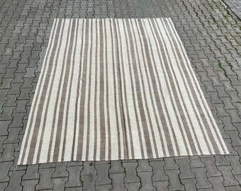 Hampa Naturvit Grå kelimmatta, Hampa kelimmatta, 94"x 112", turkisk kelimmatta, Boho-matta, Handgjord kelimmatta, Vintage kelimmatta, Tapis