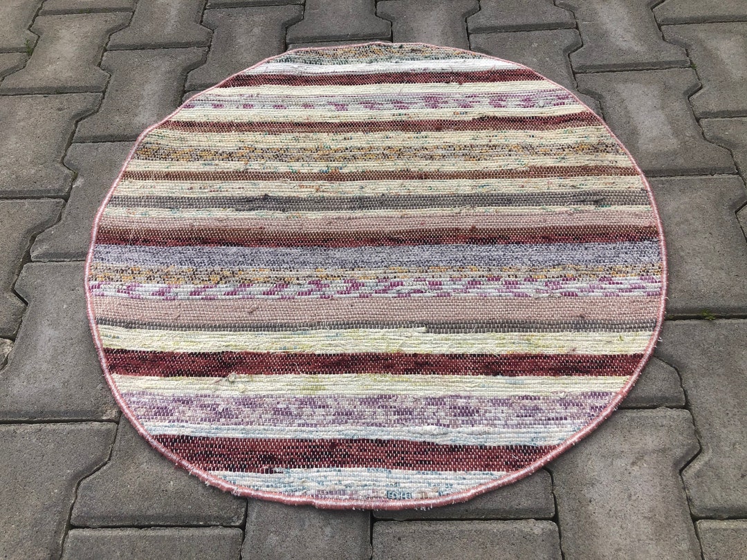 Kilim 2.1 X 2.1 Ft Circle Kilim Rug Round Rag Rug Round Boho Etsy