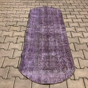 Purple Rug, Overdyed Rug, 2.3 X 6.1 ft, Turkish Rug, Vintage Rug, Area Rug, Handmade Rug, 28&quot; X 73,2&quot;, Oushak Rug, Art Deco Rug, Door mat