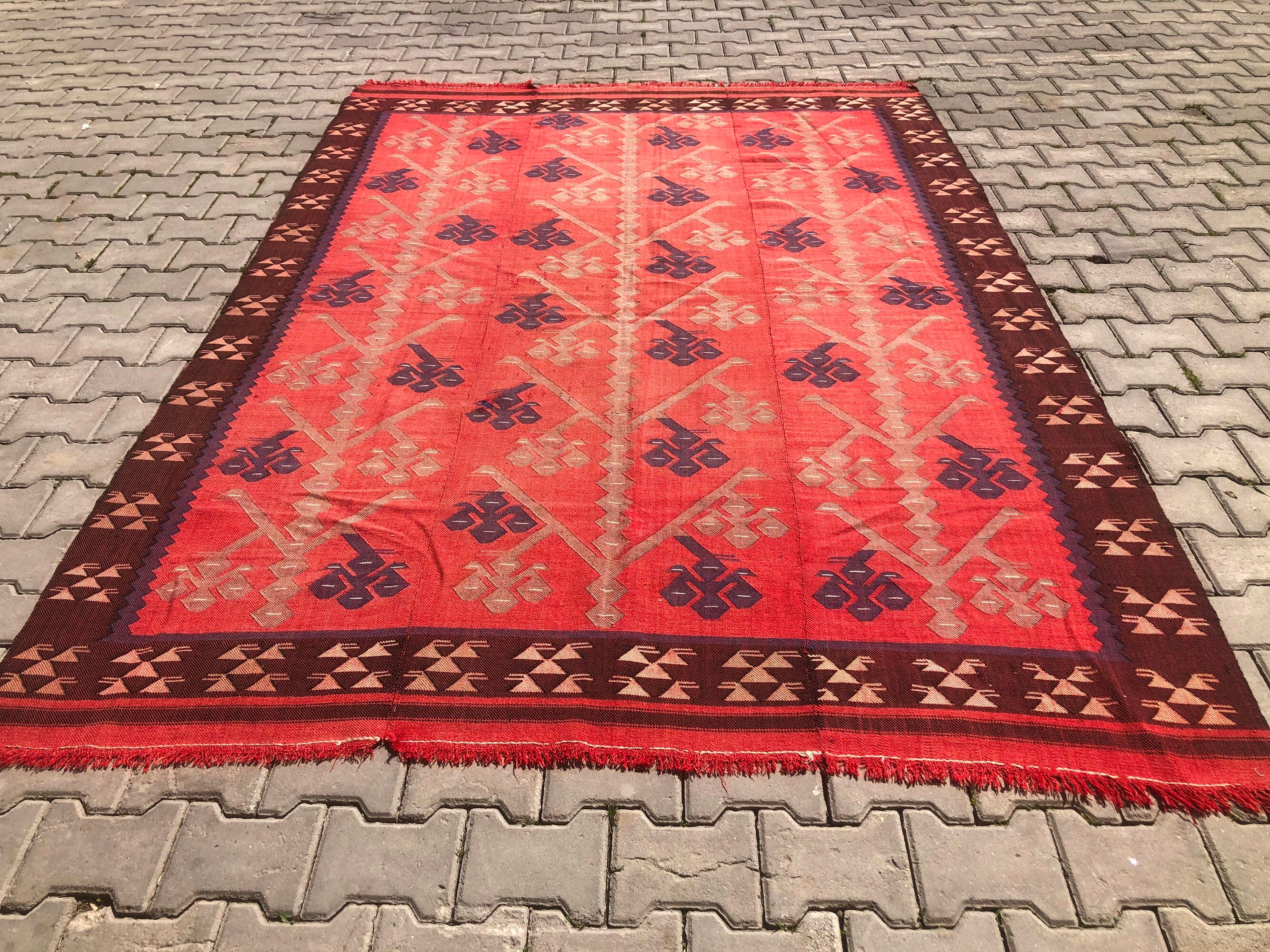 Throw Rug Red kilim rug Vintage kilim rug 80'' x Etsy
