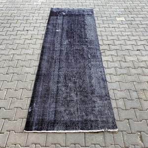 VİNTAGE RUNNER RUG, Black Runner rug, 3.33 X 9.83 ft, Handvowen Runner Rug, 40&quot; x 118&quot;, Oushak Runner Rug, Hallway Runner Rug, Corridor Rug