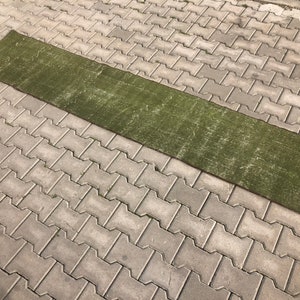Runner, Green Oushak Runner, 1.7 ft X 9.1 ft, Vintage runner rug, Hallway runner, Corridor rug, Entryway rug, Turkish runner rug, Runner rug