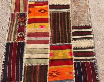 kilim , 46" x 69" Patchwork rug, rug , vintage rug, vintage , deco rug, patch rug, kilim patchwork