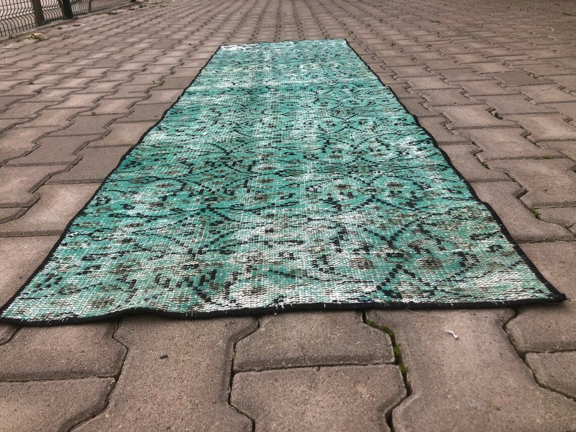 Vintage Runner Rug Green Runner rug 2.1 X 7.5 ft Carpet Etsy