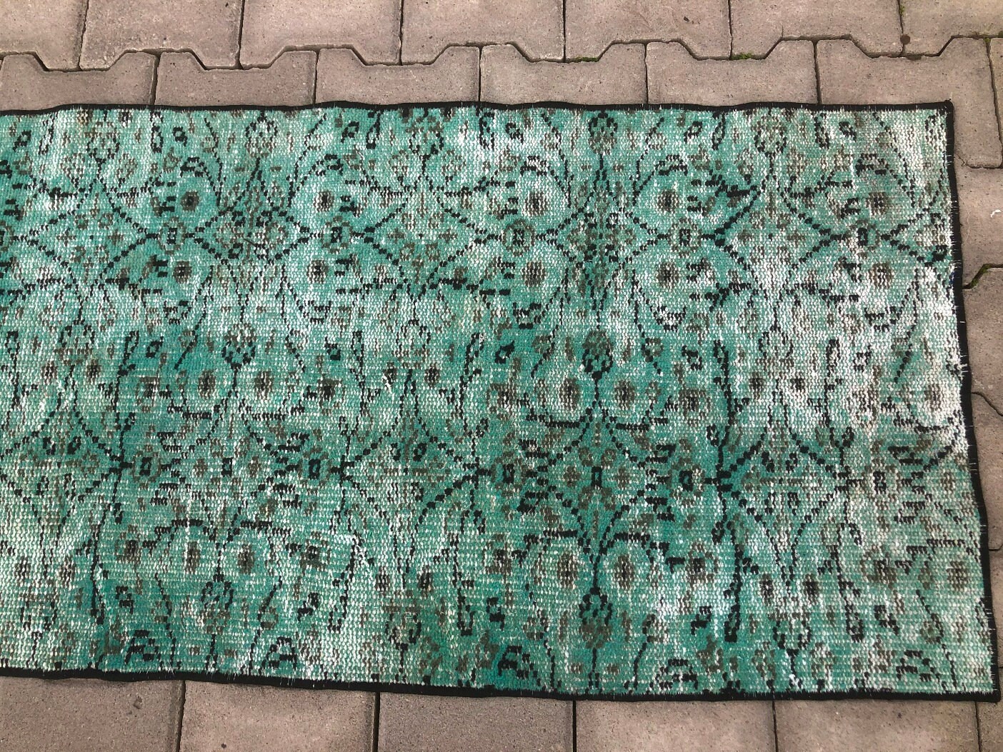 Vintage Runner Rug Green Runner rug 2.1 X 7.5 ft Carpet Etsy