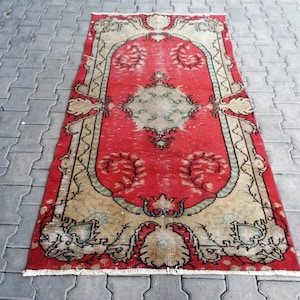 Vintage rug boho decor rug oushak red rug 3.5 x 6.6 ft red rug area rug bohemian rug 43” x 80” decorative rug anatolian rug turkish rug