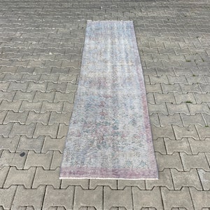 BOHO RUNNER RUG, Vintage Turkish Floor Carpet, Traditional Rug Runners, Aesthetic 100% Wool Rug for Home Decor, New Home Gift. Grey Runner