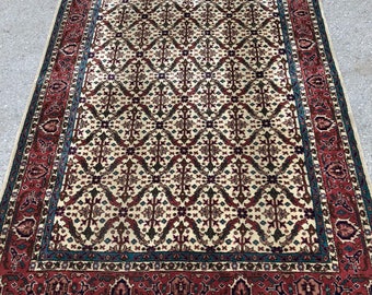 rug vintage rug 82" x 128" ousak rug, turkish rug , area rug , rug , white rug , vintage rug