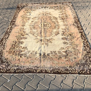 Turkish Rug, 6.6 X 10 ft, Vintage Rug, Pastel Color Rug, Decorative Rug, Oushak Rug, 80&quot; X 120&quot;, Bohemian Rug, Handmade Rug, Art Deco Rug