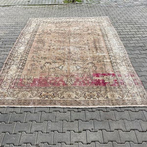 Vintage Red Rug, Boho Decor Rug, 8.16 X 11.5 ft, Oushak Rug, 98&#39;&#39; X 138&#39;&#39;, Decorative Rug, Carpet, Large Area Rug, Art Deco Rug, Turkish Rug