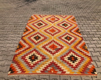 Vintage kilim rug, 6.1 X 9 ft, Livingroom Rug, Decorative kilim rug, Area Rug, Geometric kilim rug, kilim rug, Handmade kilim rug, Throw Rug