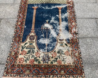 Small rug 50" x 31,2" turkish rug small vintage rug small bohemian rug small decorative rug vintage rug blue