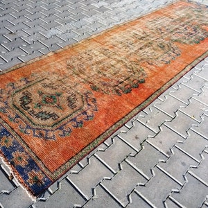 LONG RUNNER RUG, Corridor Carpet, Vintage Turkish Traditional Rug, Kitchen Rustic Decor, Farmhouse Entryway Floor Decor, Aesthetic Home Gift