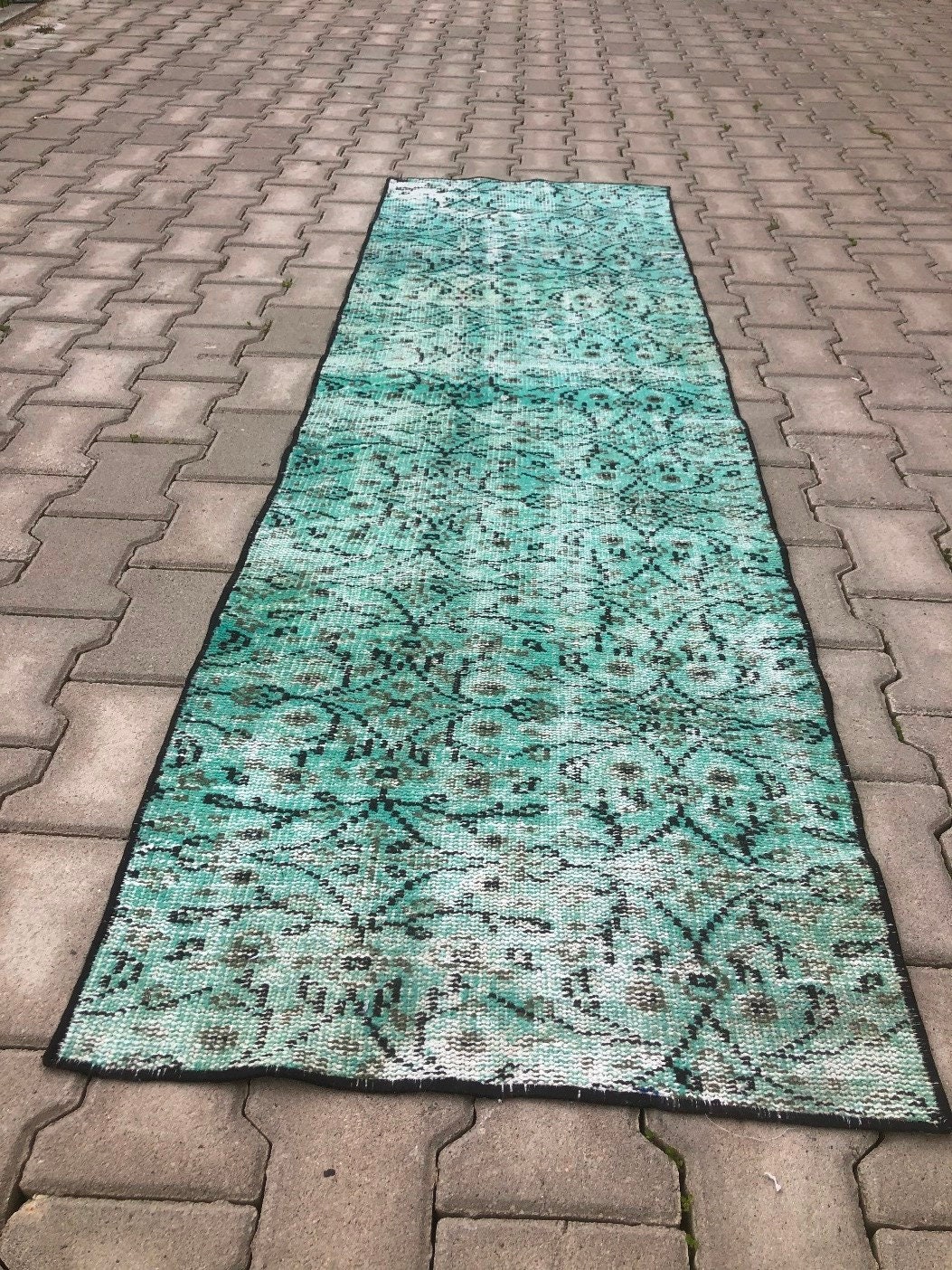 Vintage Runner Rug Green Runner rug 2.1 X 7.5 ft Carpet Etsy