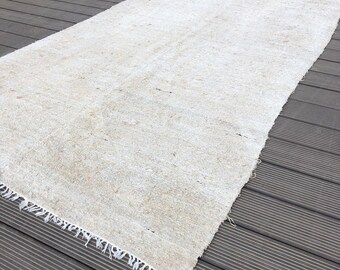 Hampa kelim, turkisk kelim matta, 64" x 130", Boho matta, Hemp Natural White kelim matta, Handgjord kelim matta, Vintage kelim matta, kelim, Tapis