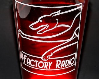 Genuine 1 Factory Radio Greyhound Logo Laser Etched Pint Glass
